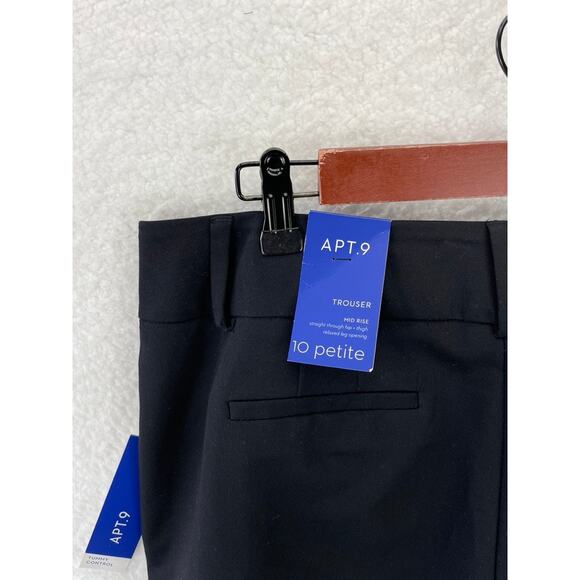 Apt. 9 Womens' Trouser Mid Rise Straight Relaxed Leg Opening Black 10P New - Picture 8 of 9